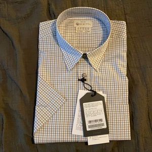 Beretta Long sleeve Tan and Light Blue button up dress shirt